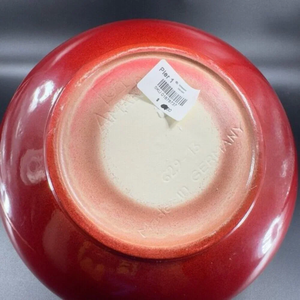 Pier 1‎ Amano German Pottery Oval Red Glazed Vase Vessel Made In Germany Ceramic